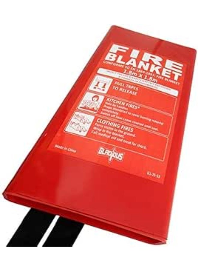 Emergency Fire Blanket (1.8m x 1.8m) in Durable PVC Hard Case – Ideal Protection for Kitchen and Clothing Fires – Conforms to EN 1869 Standards